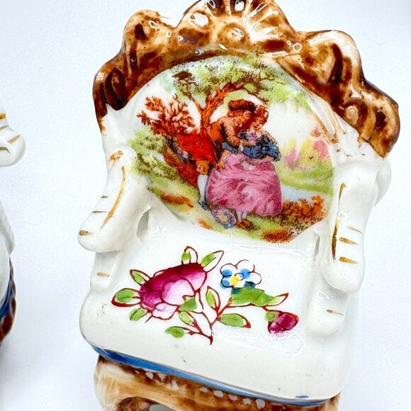 Miniature Hand Painted Porcelain Dollhouse Furniture 3 Pc Set Occupied Japan Vtg - Picture 2 of 8